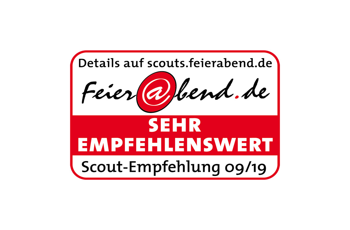 Das Empfehlungs-Siegel von Feierabend.de: „Sehr empfehlenswert“.