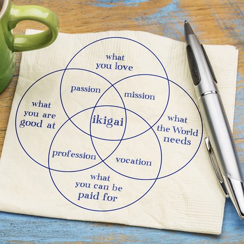 Die japanische Philosophie Ikigai, dargestellt im Modell.