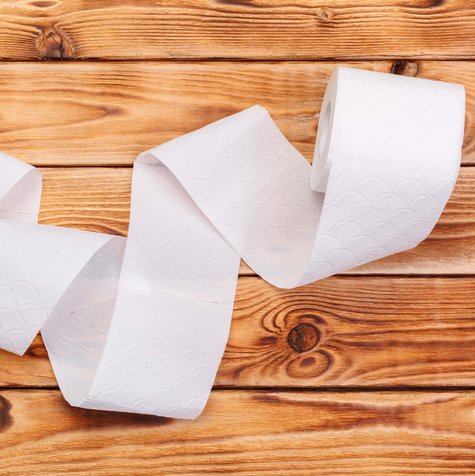 Toilettenpapierrolle auf Boden. © Shutterstock/NewFabrika
