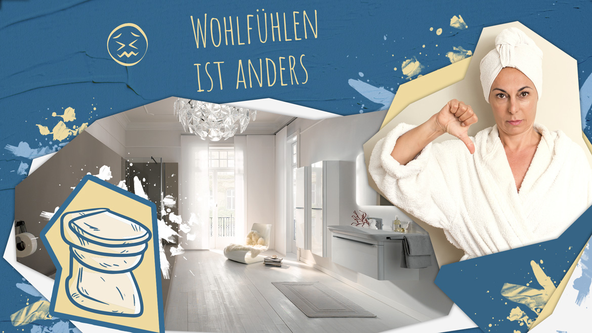 Großes, luxuriöses Bad mit gezeichneter Toilette.