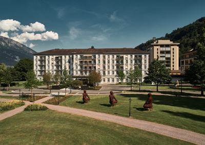 Frontalansicht des 5-Sterne Grand Hotel Quellenhof.© Grand Resort Bad Ragaz