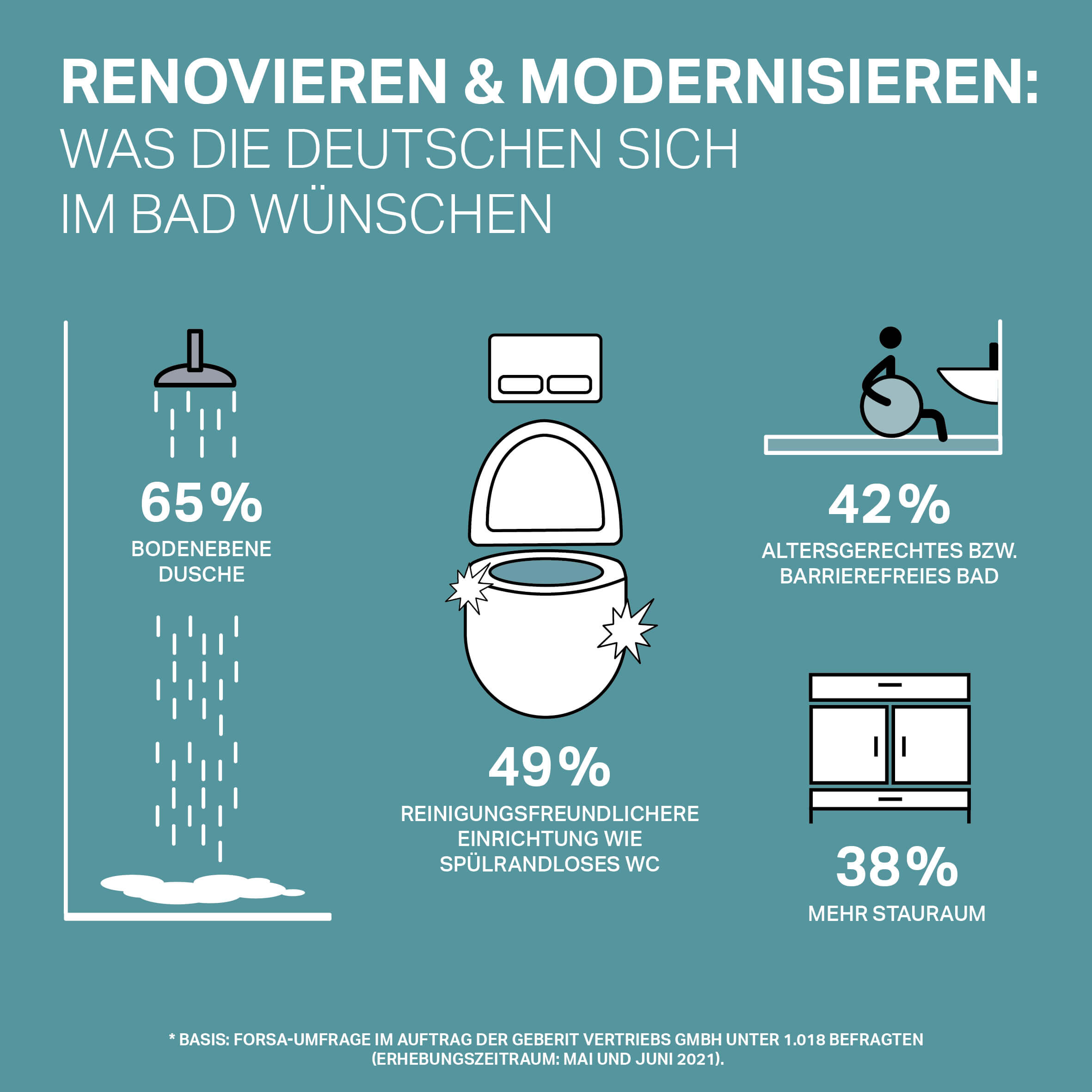 Grafik zeigt die Renovierungswünsche der Forsa-Teilnehmer von Geberit 2021.