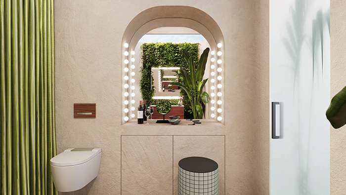 Vanity Lounge und Dusch-WC im „Biophilen Bad“